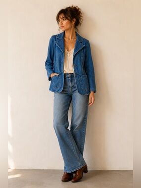 Vintage 70s Wrangler Denim Blazer Jacket Boho Western Americana